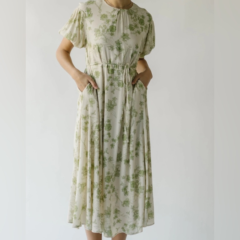 Piper and Scoot Floral Green and Cream Midi Dress